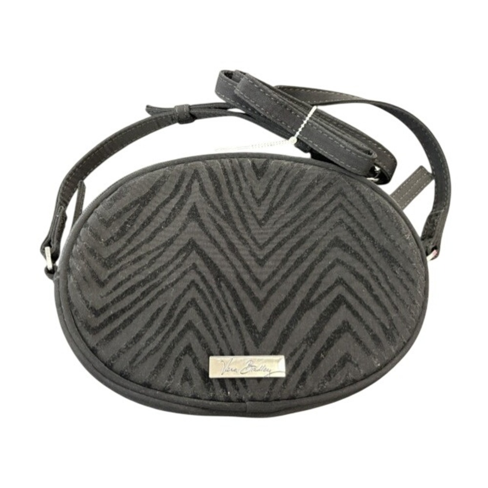 Vera Bradley Crossbody Bag Charcoal Gray Black Chevron Animal Print Oval Zip Bag